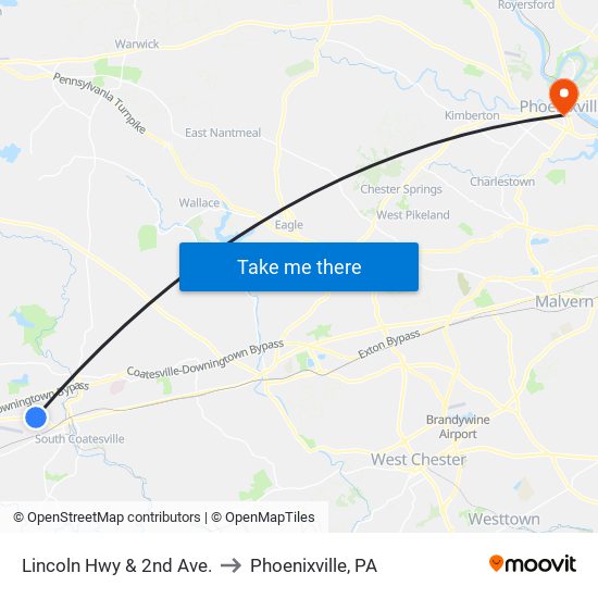 Lincoln Hwy & 2nd Ave. to Phoenixville, PA map