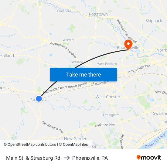 Main St. & Strasburg Rd. to Phoenixville, PA map