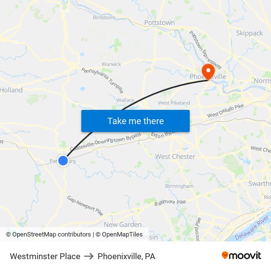 Westminster Place to Phoenixville, PA map