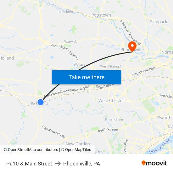 Pa10 & Main Street to Phoenixville, PA map