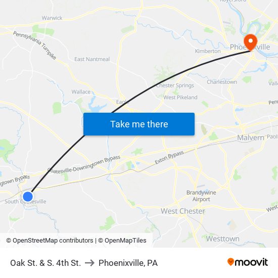 Oak St. & S. 4th St. to Phoenixville, PA map