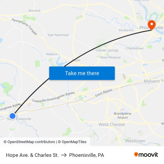 Hope Ave. & Charles St. to Phoenixville, PA map