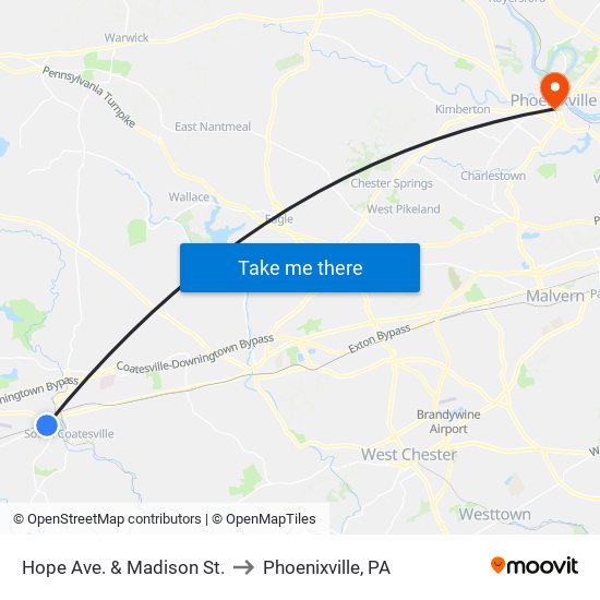 Hope Ave. & Madison St. to Phoenixville, PA map