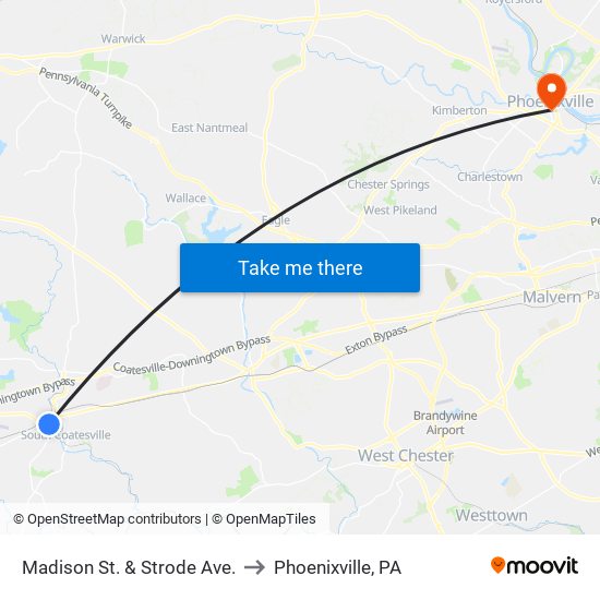 Madison St. & Strode Ave. to Phoenixville, PA map