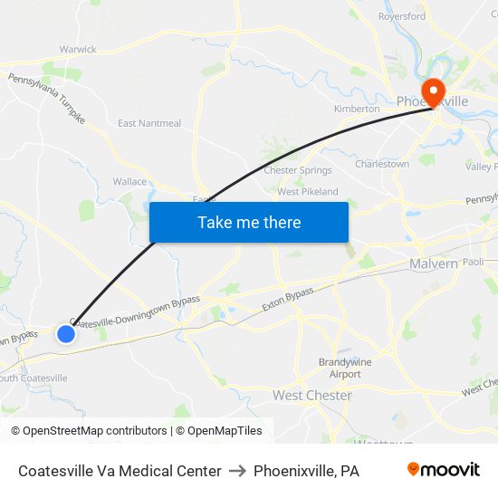 Coatesville Va Medical Center to Phoenixville, PA map