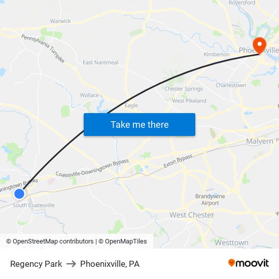 Regency Park to Phoenixville, PA map