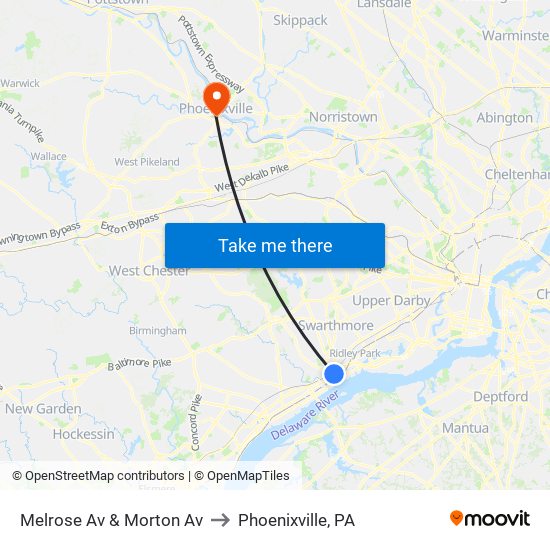 Melrose Av & Morton Av to Phoenixville, PA map