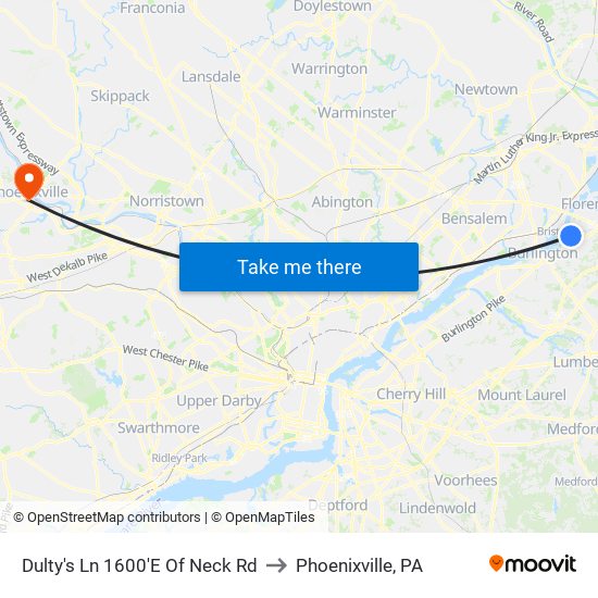 Dulty's Ln 1600'E Of Neck Rd to Phoenixville, PA map