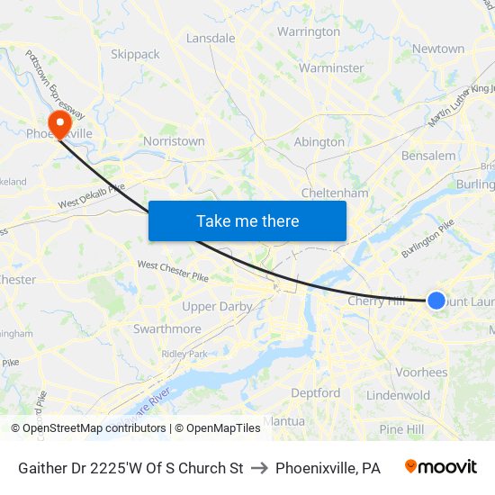 Gaither Dr 2225'W Of S Church St to Phoenixville, PA map