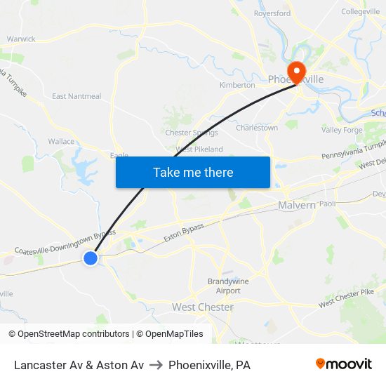 Lancaster Av & Aston Av to Phoenixville, PA map
