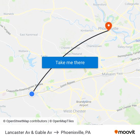 Lancaster Av & Gable Av to Phoenixville, PA map