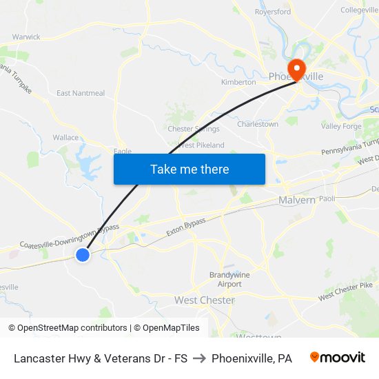 Lancaster Hwy & Veterans Dr - FS to Phoenixville, PA map