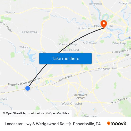 Lancaster Hwy & Wedgewood Rd to Phoenixville, PA map