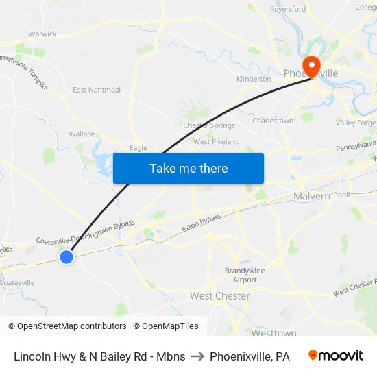 Lincoln Hwy & N Bailey Rd - Mbns to Phoenixville, PA map