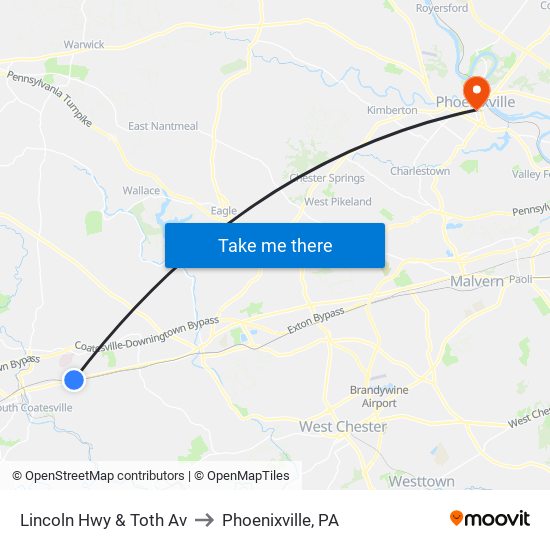 Lincoln Hwy & Toth Av to Phoenixville, PA map