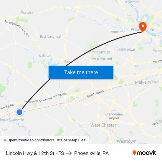 Lincoln Hwy & 12th St - FS to Phoenixville, PA map