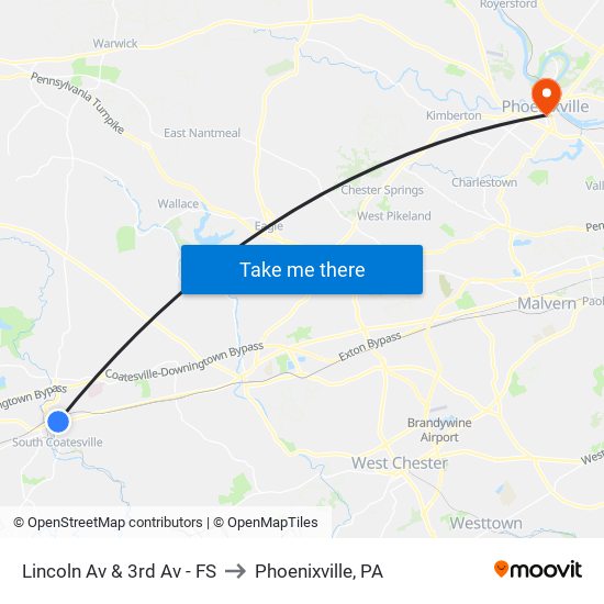 Lincoln Av & 3rd Av - FS to Phoenixville, PA map