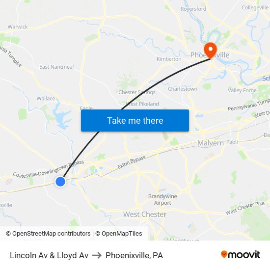 Lincoln Av & Lloyd Av to Phoenixville, PA map