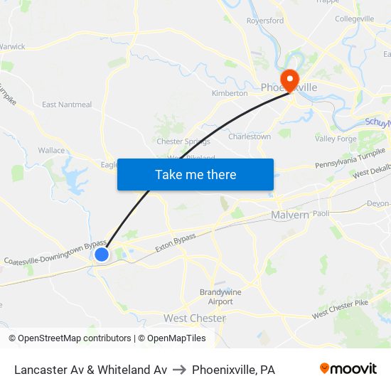 Lancaster Av & Whiteland Av to Phoenixville, PA map