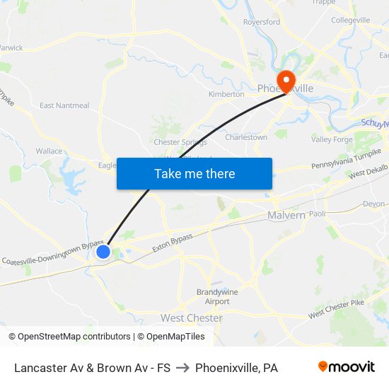 Lancaster Av & Brown Av - FS to Phoenixville, PA map