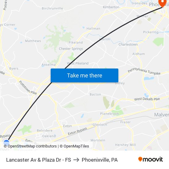 Lancaster Av & Plaza Dr - FS to Phoenixville, PA map
