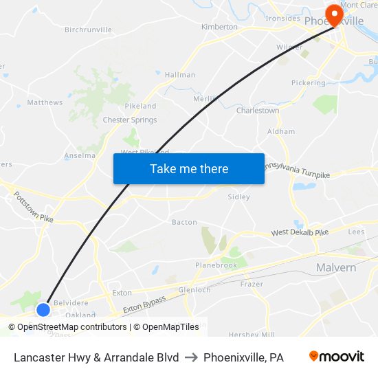 Lancaster Hwy & Arrandale Blvd to Phoenixville, PA map