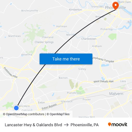 Lancaster Hwy & Oaklands Blvd to Phoenixville, PA map