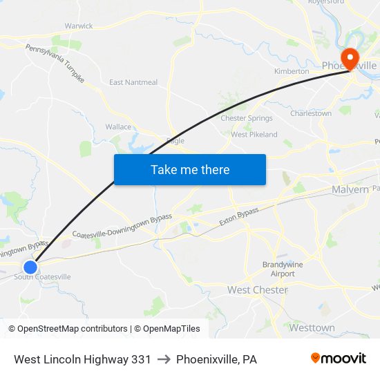 West Lincoln Highway 331 to Phoenixville, PA map