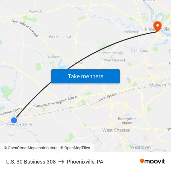 U.S. 30 Business 308 to Phoenixville, PA map