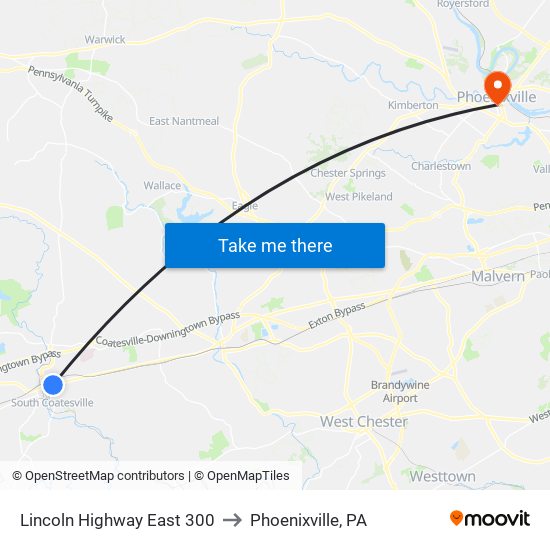 Lincoln Highway East 300 to Phoenixville, PA map