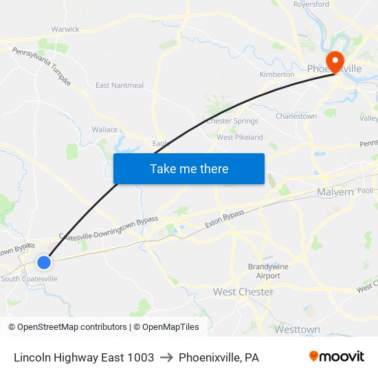 Lincoln Highway East 1003 to Phoenixville, PA map