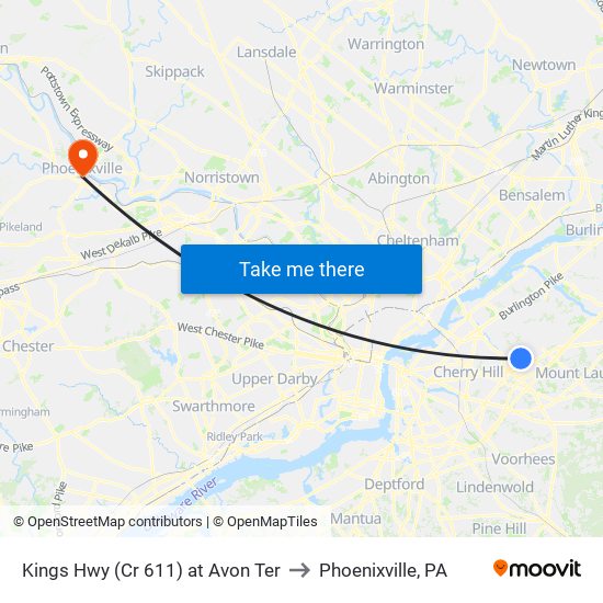 Kings Hwy (Cr 611) at Avon Ter to Phoenixville, PA map