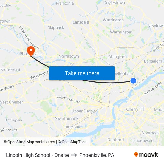 Lincoln High School - Onsite to Phoenixville, PA map