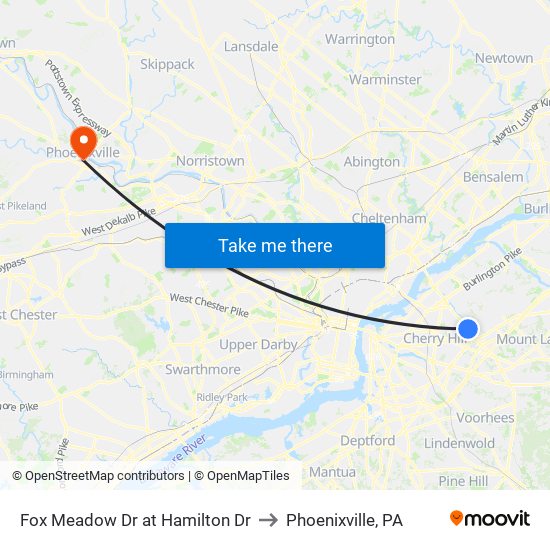 Fox Meadow Dr at Hamilton Dr to Phoenixville, PA map