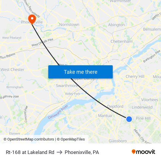 Rt-168 at Lakeland Rd to Phoenixville, PA map