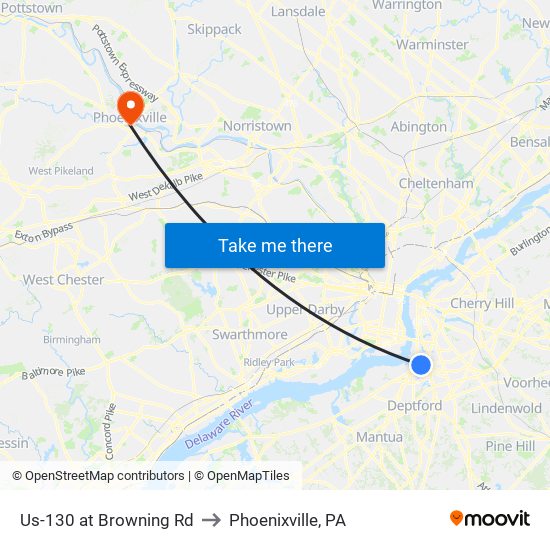 Us-130 at Browning Rd to Phoenixville, PA map