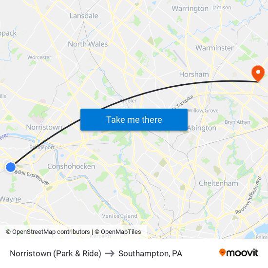 Norristown (Park & Ride) to Southampton, PA map