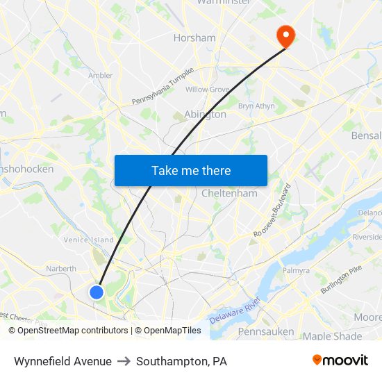 Wynnefield Avenue to Southampton, PA map