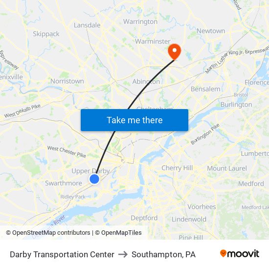 Darby Transportation Center to Southampton, PA map