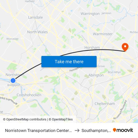Norristown Transportation Center - Nhsl to Southampton, PA map