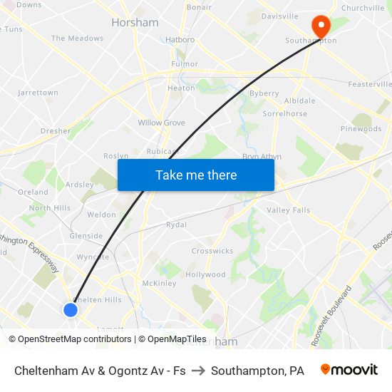 Cheltenham Av & Ogontz Av - Fs to Southampton, PA map