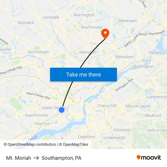 Mt. Moriah to Southampton, PA map