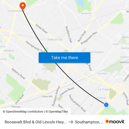 Roosevelt Blvd & Old Lincoln Hwy - FS to Southampton, PA map