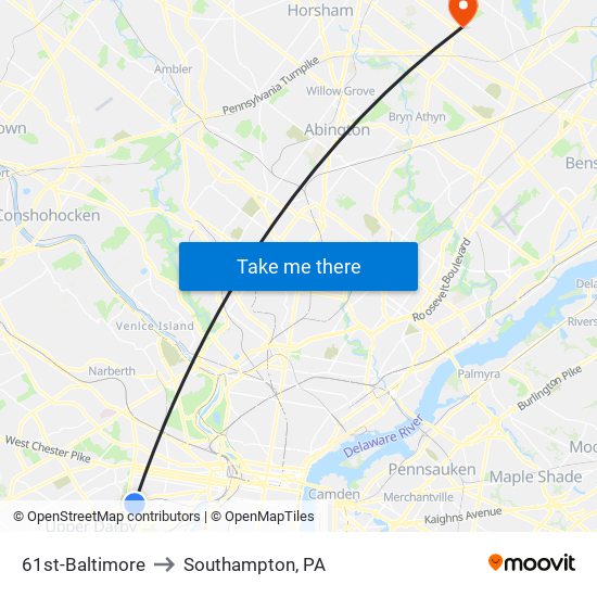 61st-Baltimore to Southampton, PA map