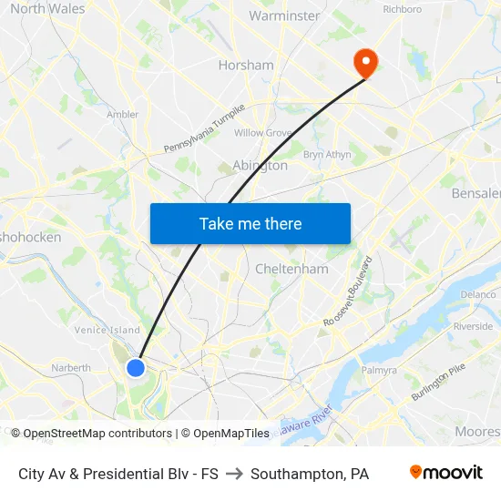 City Av & Presidential Blv - FS to Southampton, PA map