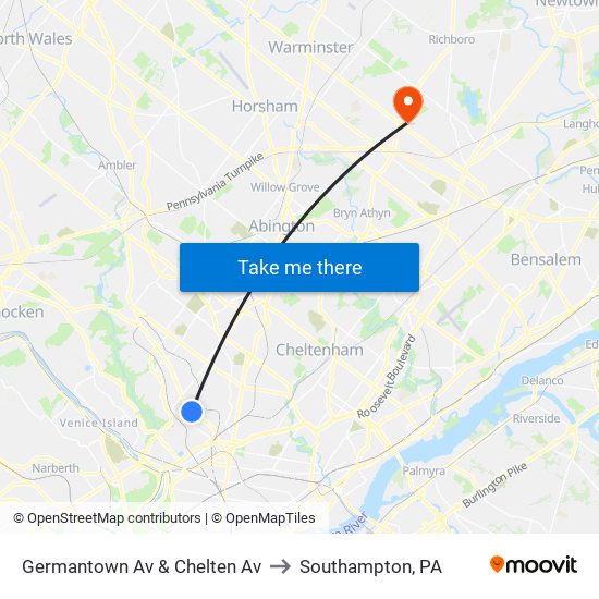 Germantown Av & Chelten Av to Southampton, PA map