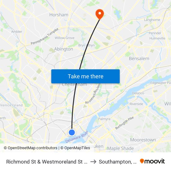Richmond St & Westmoreland St - FS to Southampton, PA map