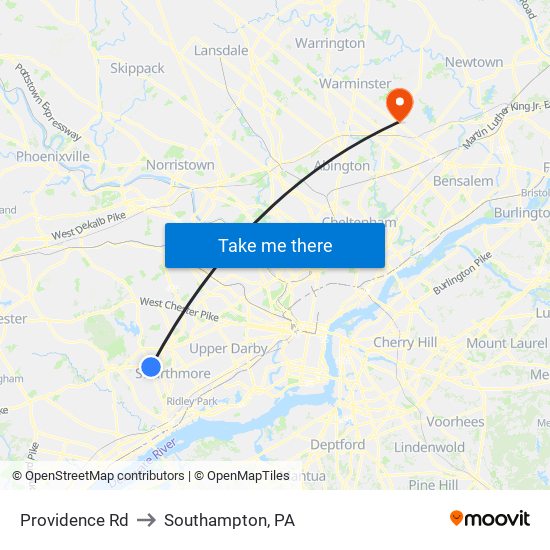 Providence Rd to Southampton, PA map