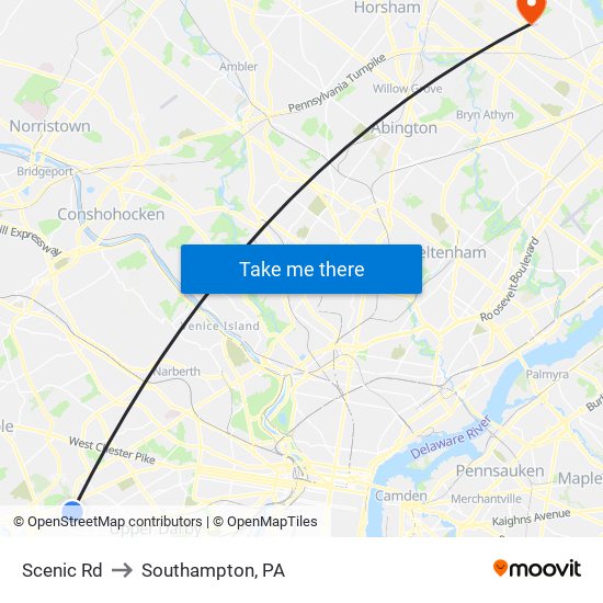 Scenic Rd to Southampton, PA map