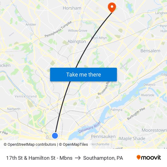 17th St & Hamilton St - Mbns to Southampton, PA map